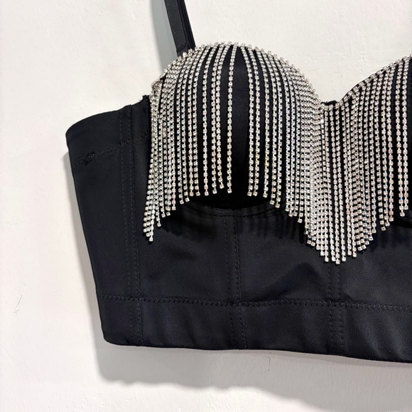 The Sang Women's Bustier Style Cropped Rhinestone Fringe Top - Picture 7 of 14